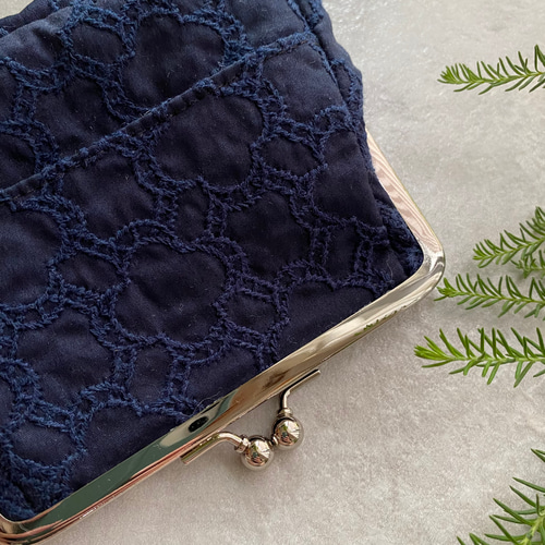 yu〜 ハンドメイド 22fabric ティッシュポーチ①・がま口③ 4点 フラワーリング ネイビー ティッシュがま口 刺繍ポーチ