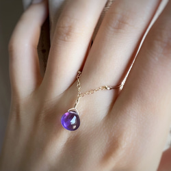[14KGF] 靚麗色彩♡紫水晶鏈條搖擺戒指 第2張的照片