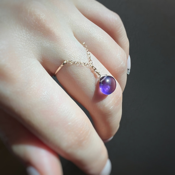 [14KGF] 靚麗色彩♡紫水晶鏈條搖擺戒指 第3張的照片