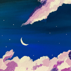 インテリア　アート　夜空　雲　アクリル画　月 4枚目の画像
