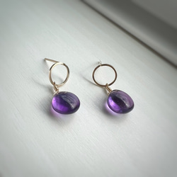 [14KGF] 靚麗色彩♡紫水晶圓圈耳釘 第2張的照片