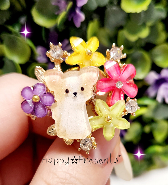 チワワのとっても可愛い華やかカラフルflowerポニーフック❤✨　送料無料　犬　限定　プレゼント　ギフトラッピング　花 1枚目の画像