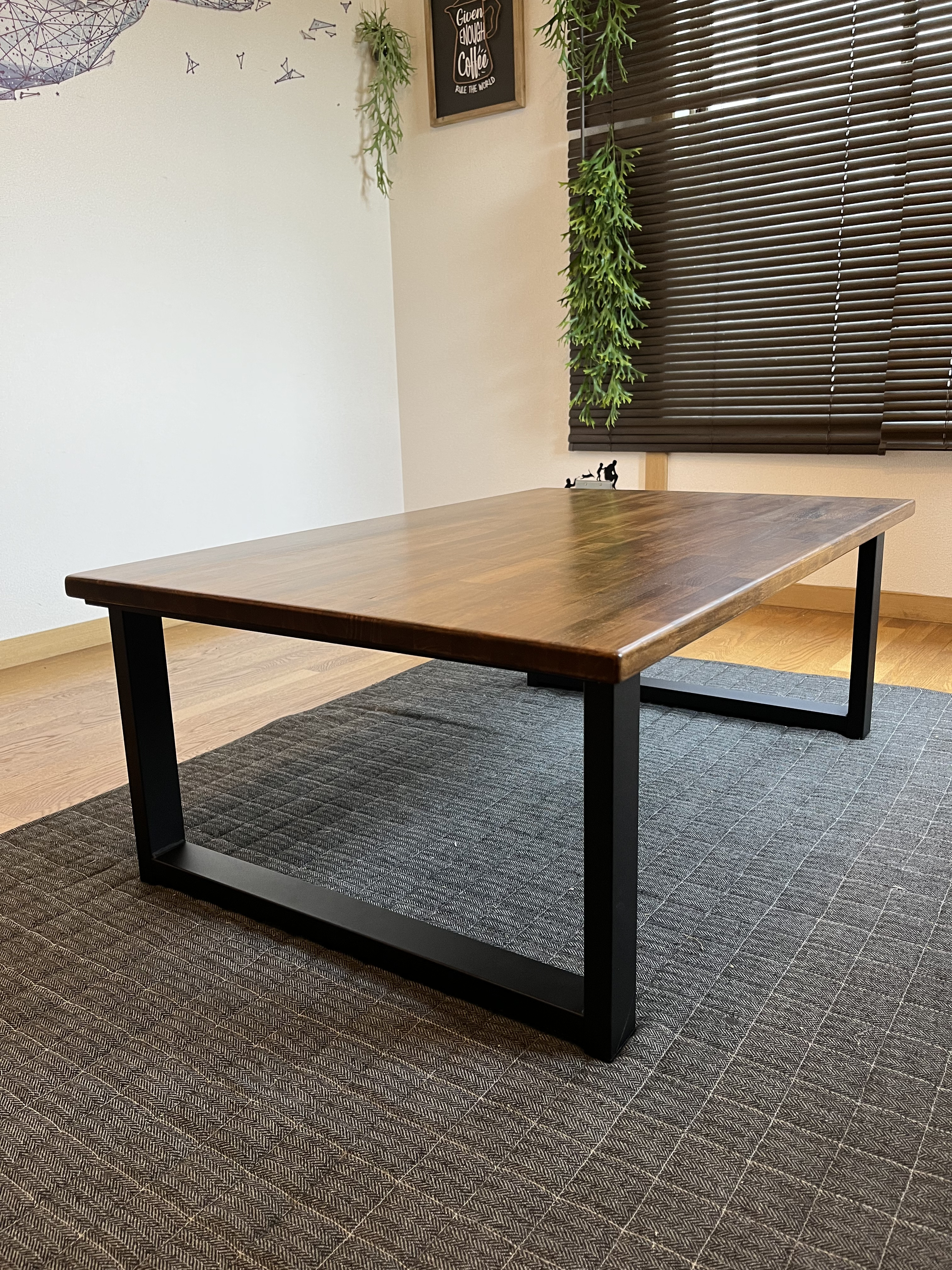 【サイズ1200×700】【格安☆20000円】天然無垢材アイアン脚ローテーブル サイズ1200×700】天然無垢材アイアン脚ローテーブル ローテーブル