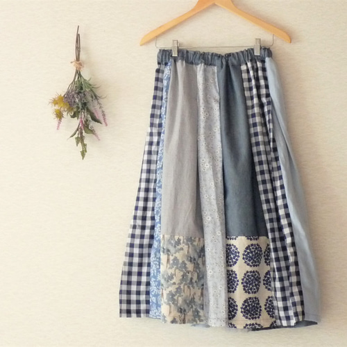 お気に入り布のパッチワークスカート ロングスカート（マキシ丈