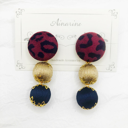 タッセル レオパード柄 アニマル柄 ワインレッド ボルドー ラウンド  