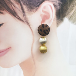 再販　レオパード　タッセル　リボン　ヒョウ柄　ブラウン　ピアス　イヤリング 再27 レオパード タッセル リボン ヒョウ柄 ブラウン ピアス イヤリング