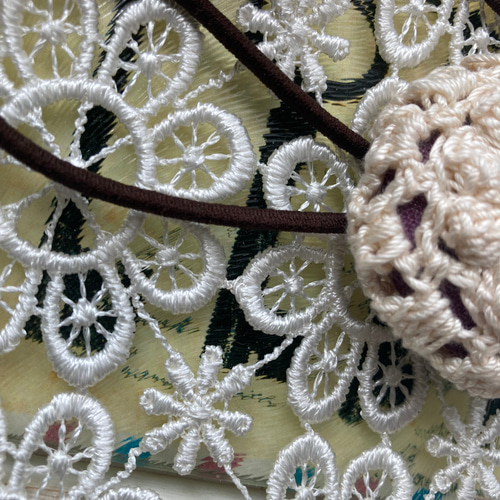 くるみボタンのヘアゴム2個セット＊レース編み＊手編み＊ハンドメイド