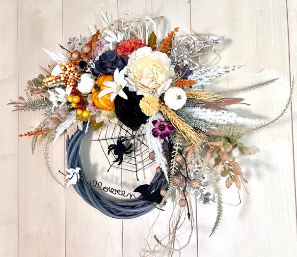 No.wreath-15466/ハロウィンリース22-(3) クモの巣42x45cm/アーティフィシャルフラワー造花 6枚目の画像