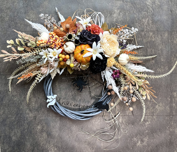 No.wreath-15466/ハロウィンリース22-(3) クモの巣42x45cm/アーティフィシャルフラワー造花 2枚目の画像