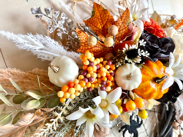 No.wreath-15466/ハロウィンリース22-(3) クモの巣42x45cm/アーティフィシャルフラワー造花 12枚目の画像