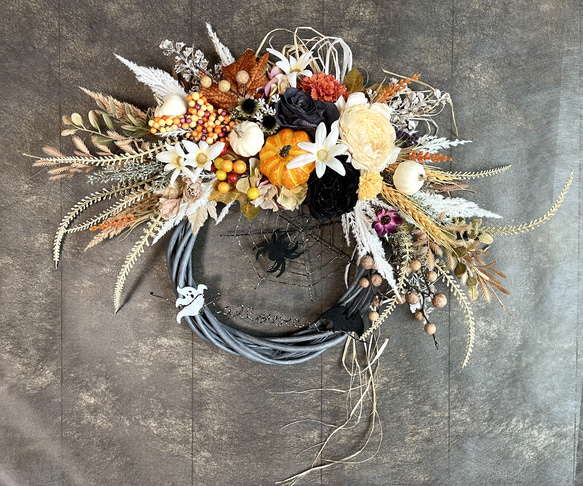 No.wreath-15466/ハロウィンリース22-(3) クモの巣42x45cm/アーティフィシャルフラワー造花 15枚目の画像