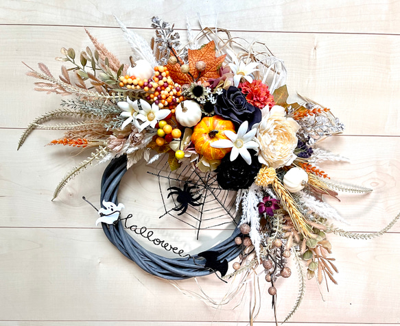 No.wreath-15466/ハロウィンリース22-(3) クモの巣42x45cm/アーティフィシャルフラワー造花 14枚目の画像