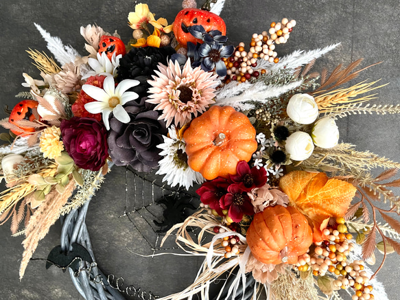 No.wreath-15468/ハロウィンリース22-(5) クモの巣42x45cm/アーティフィシャルフラワー造花 10枚目の画像