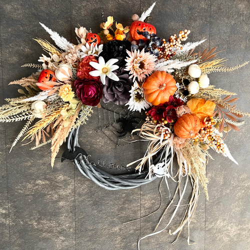 ✤ ✤ ハロウィンリース♬  造花  デコレーションリース ✤ ✤ No.wreath-15489☆ハロウィンリース22-(26) オバケ＆ホーンテッド