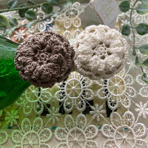 くるみボタンのヘアゴム2個セット＊レース編み＊ハンドメイド＊手編み