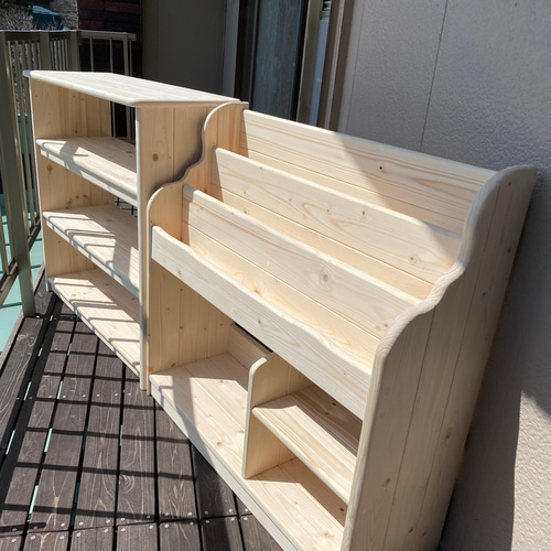 通常サイズ　無塗装　ワイドＡタイプ　絵本棚 通常サイズ 無塗装 ワイドAGセット 絵本棚 おもちゃ棚 本棚・絵本棚