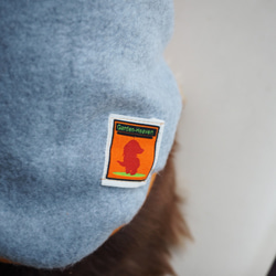 犬服　ダックスちゃんのファー付きハイネックタンクトップ　オレンジ×グレー 7枚目の画像