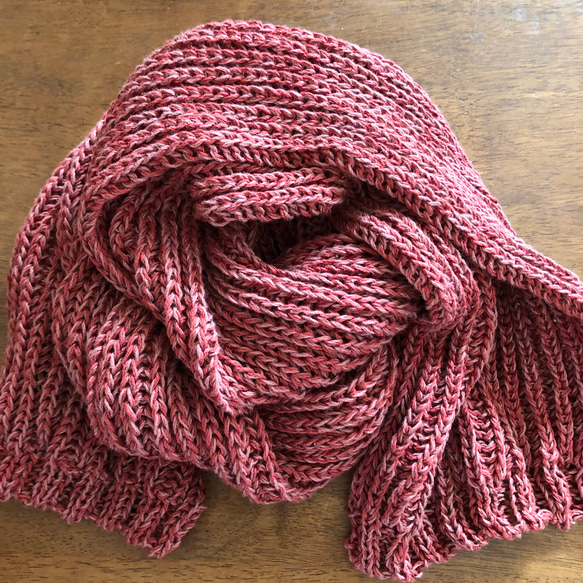 イギリスゴム編みのコットンマフラー・red系 1枚目の画像
