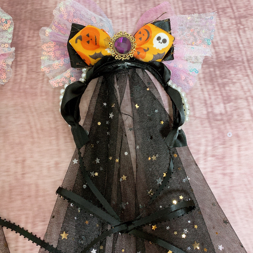 ハロウィン花嫁のカチューシャ&ベール ペット服・アクセサリー