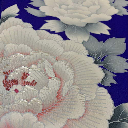 友禅 牡丹の花 刺繍 アンティーク訪問着のVネックロング丈フォーマル