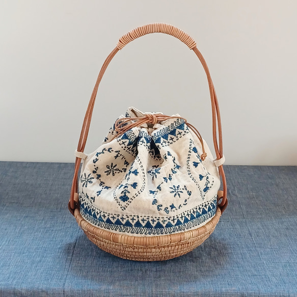 受注製作・刺し子糸の刺繍かご〈きなり〉 かごバッグ add to 通販