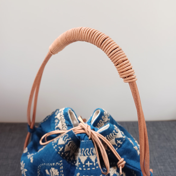 受注製作・刺し子糸の刺繍かご〈藍〉 5枚目の画像