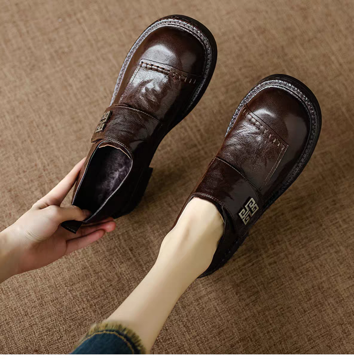 厚底 ヒール 牛革 ローファー レディース ローファー 学生 ローファー ベルクロ 靴 ベタ靴級の履き心地