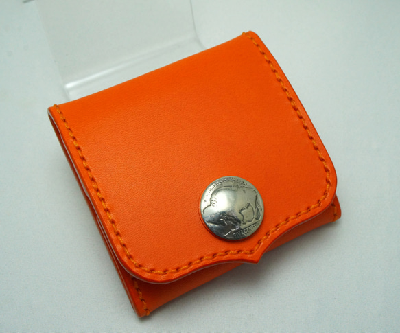 本革　イタリアンレザー　コインケース/小銭入れ　ボックスタイプ　オレンジ 3枚目の画像