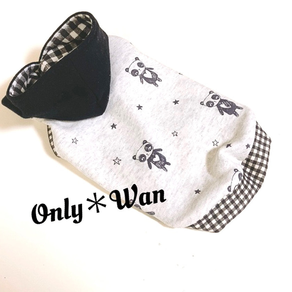 犬服ハンドメイド パンダ×黒タンクトップSSサイズ