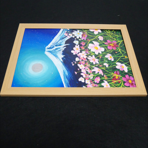 油絵 油彩 油彩画 絵画【コスモスと富士山】【作品説明 】【技法】　油絵・油 8aaa4d1e178150fa68a1b33bcd4dcb