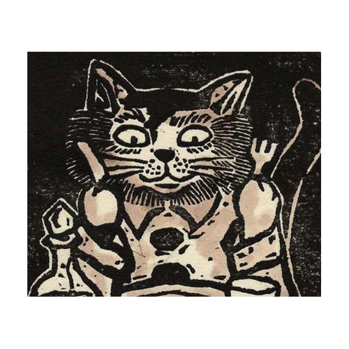 木版画】 魚のテーブル 版画家／藤宮史（フジミヤ フヒト）猫の