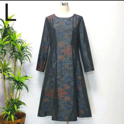 アンティーク大島紬 着物リメイク ワンピース ロング 2WAY 花柄