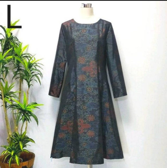 アンティーク大島紬 着物リメイク ワンピース ロング 2WAY 花柄