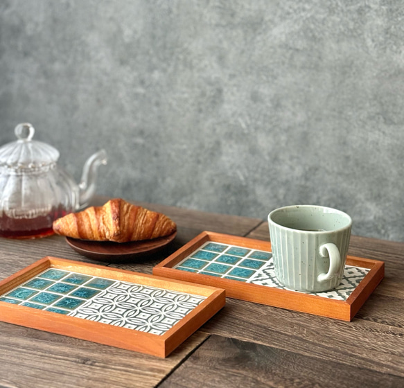 ほっと落ち着くカフェトレー　フォレストグリーン 4枚目の画像