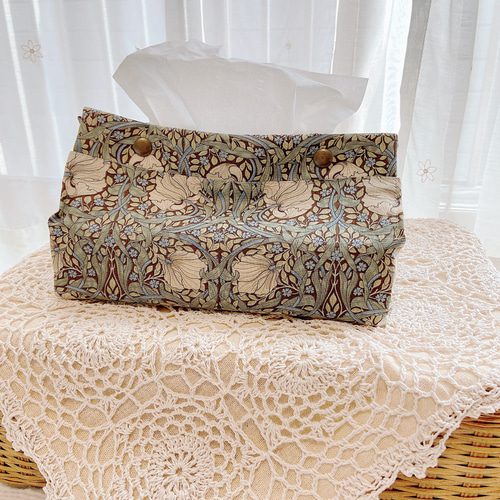 ウィリアムモリス ティッシュカバー ピンパーネル ブラウンベージュ