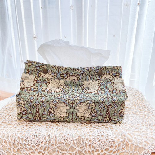 携帯用boxティッシュケース(ウィリアム・モリス＊ピンパーネル ブラウン)