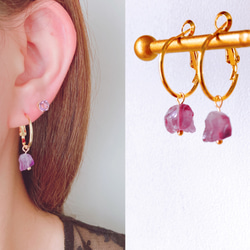 着せ替えチャームアレンジ自在/ アメジストフープピアスorフープイヤリング　10way以上アレンジ可能 4枚目の画像