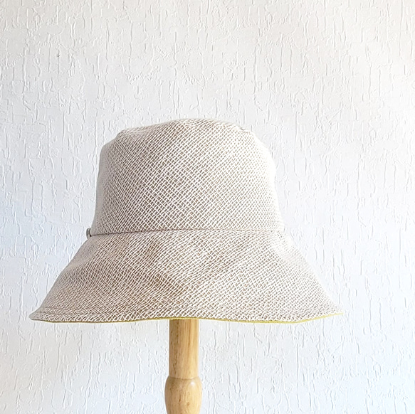 【受注制作】あみあみクロシェ 綿麻 ミモザイエロー ツバ広 UV対策 日よけ 大きい 小さい 帽子 4枚目の画像