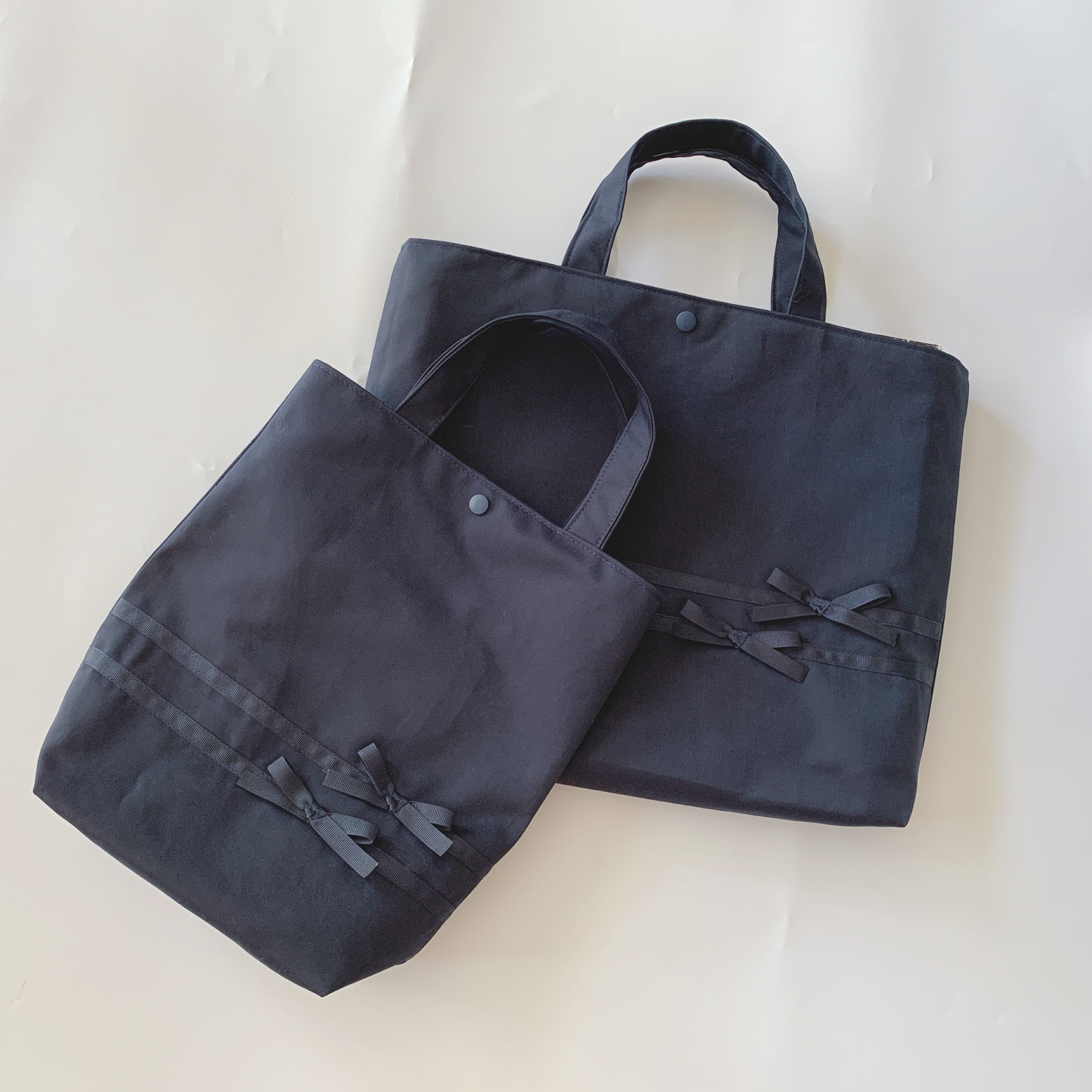 お受験通学通園2点セット　紺×紺リボン