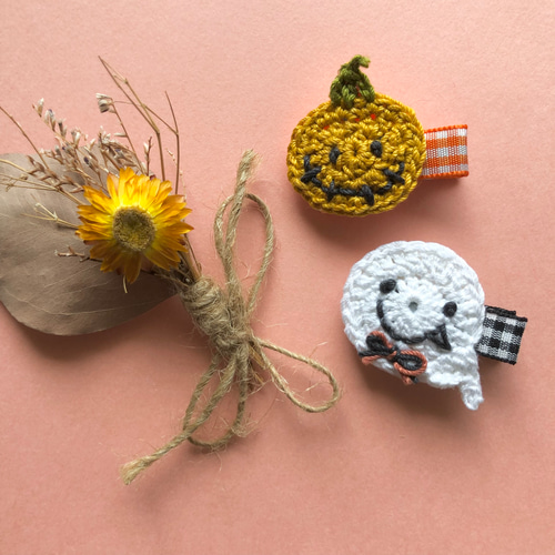 送料無料2つセット♩にこにこハロウィンかぼちゃとおばけのベビーヘア