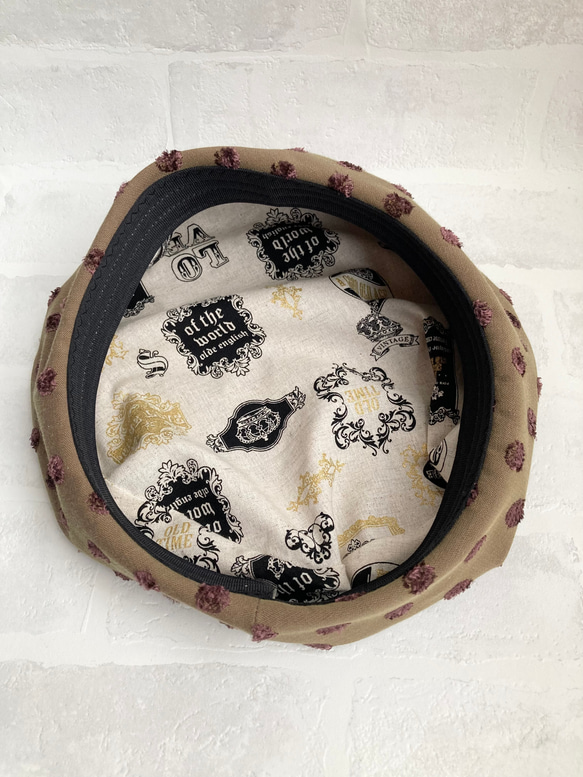 Sサイズ＊ジャガード織りドットのシンプルベレー帽　水玉　カーキ　即納 7枚目の画像