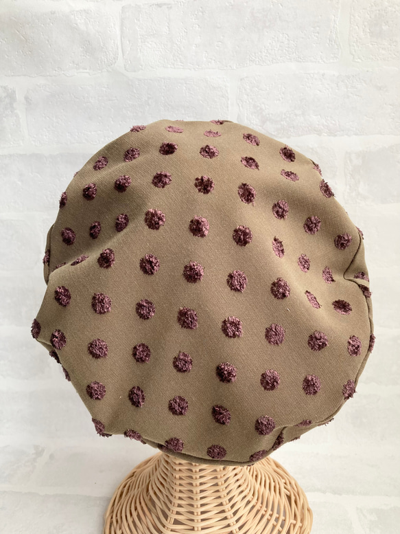 Sサイズ＊ジャガード織りドットのシンプルベレー帽　水玉　カーキ　即納 6枚目の画像