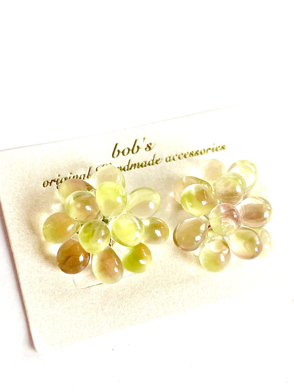 glass beads pierce/earring＊mix yellow purple 1枚目の画像