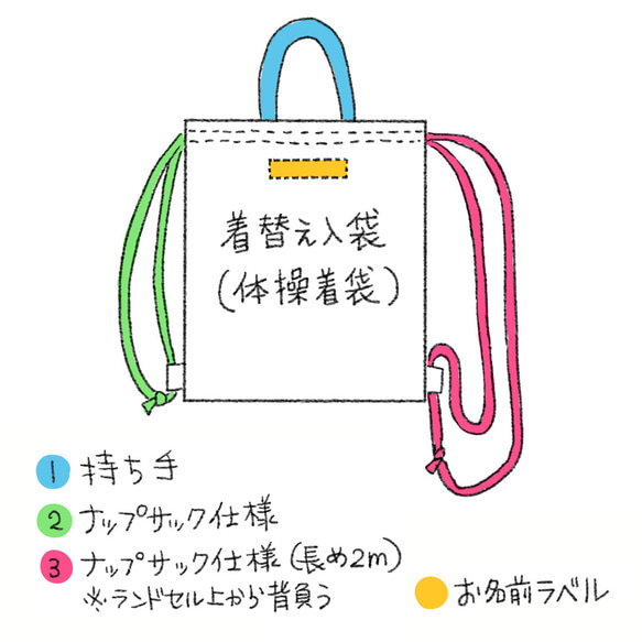 入園入学【選べる紐カラー】レッスンバッグ 体操着袋 上履き袋　入園セット　入学セット　入園準備　入学準備　通園 17枚目の画像