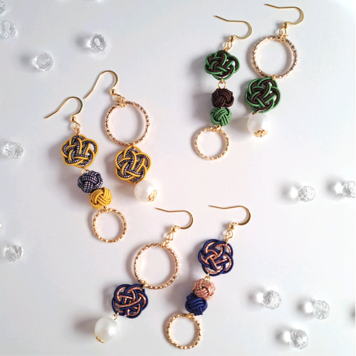 梅結びとあわじ玉と輪っか アシンメトリーな水引ピアス