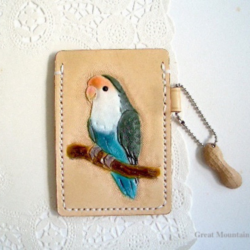 インコ　とり　鳥　刺繍　レザー　がま口　ポーチ　財布　コインケースカードケース インコ　とり　鳥　刺繍　レザー　がま口　ポーチ　財布　コインケースカードケース
