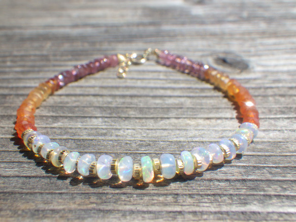 14kgf * Sunet Opal Bracelet Opal &amp; Carnelian &amp; Pink Torm 第14張的照片