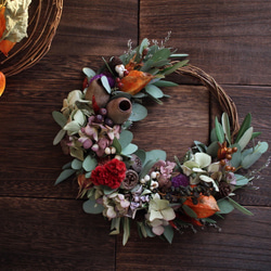 ハロウィンほおずきとユーカリの三日月リース◎ リース ダーチャ 通販