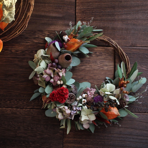 ハロウィンほおずきとユーカリの三日月リース◎ リース ダーチャ 通販