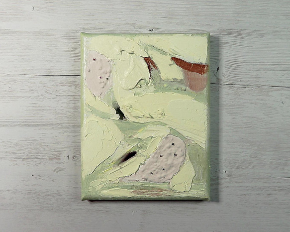 グリーンフロス‒創／アクリル画　キャンバス　F０号　texture-art　薄く淡い黄緑色 3枚目の画像